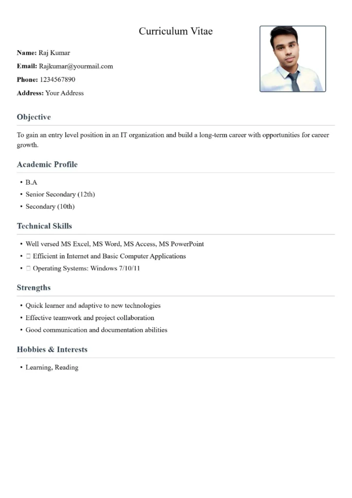 B.A Resume Format