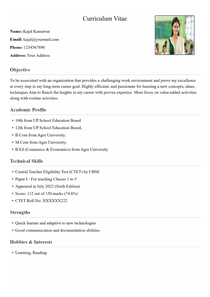 CTET Resume Format