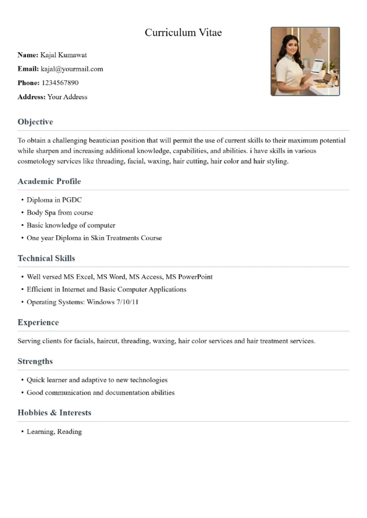 Beautician Resume Format
