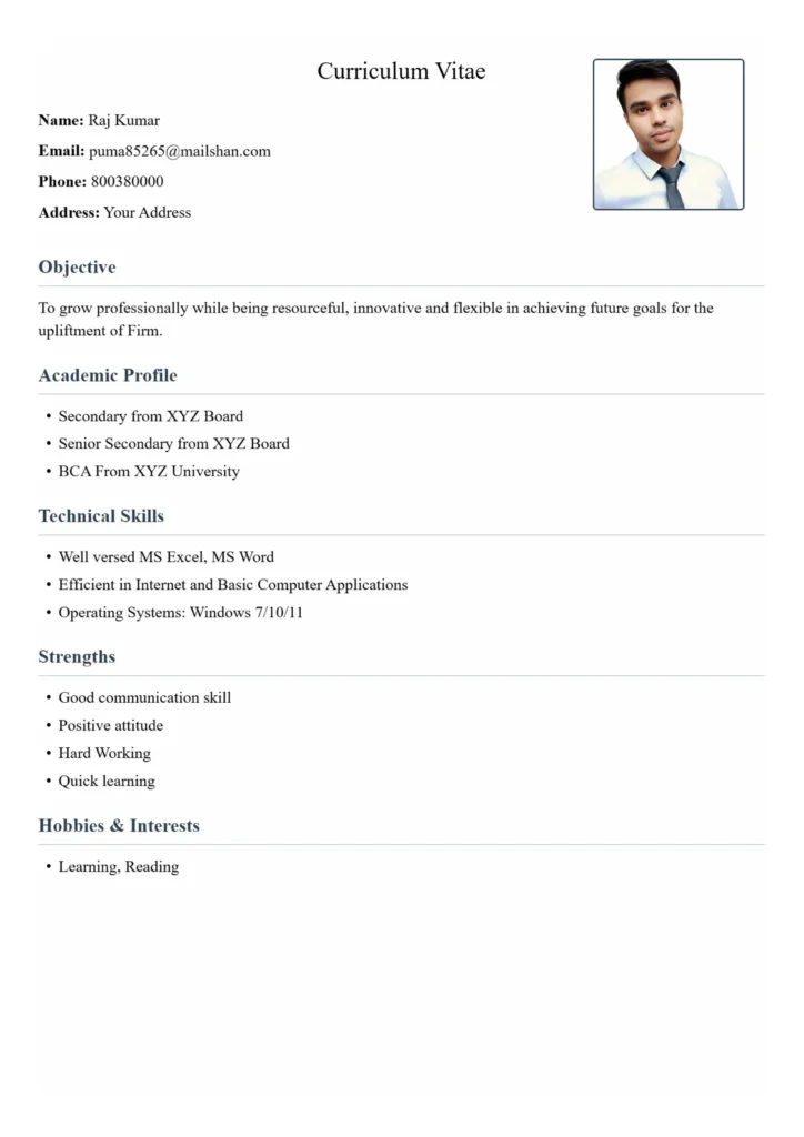 BCA Resume Format
