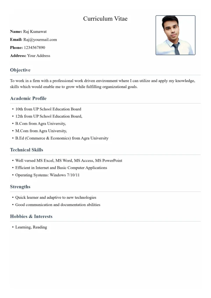 Fresher Resume Format
