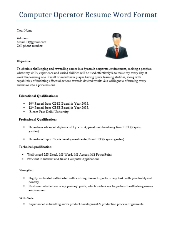 Computer Operator Resume Format