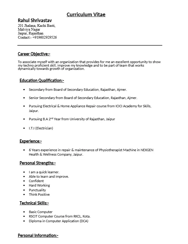 ITI Resume Format