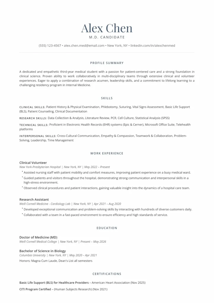 Medical Student CV Template