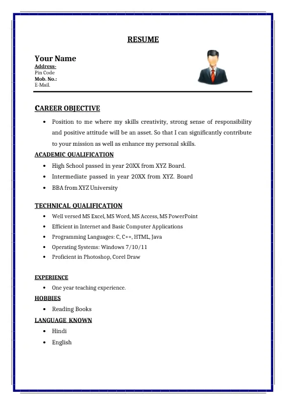 BBA Resume Format