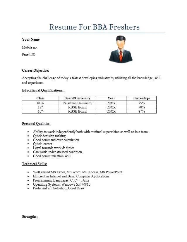 BBA Resume Format