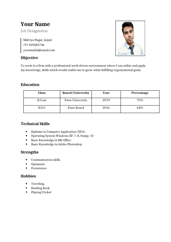 B.COM Resume Format
