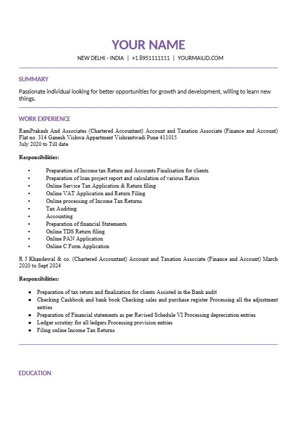 Chartered Accountant Resume Format