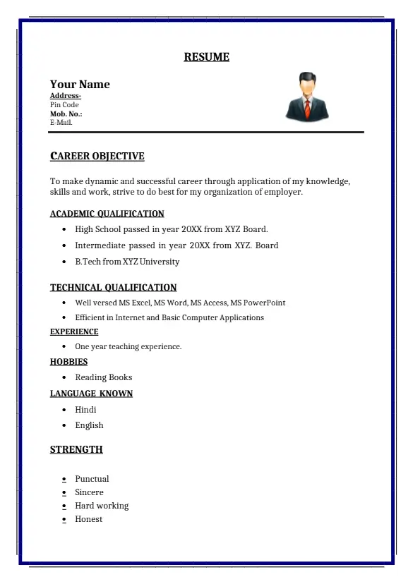 B.Tech IT Resume Format